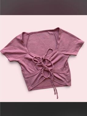 Aeropostale Dusty Rose Ribbed Tie-Front Crop Top